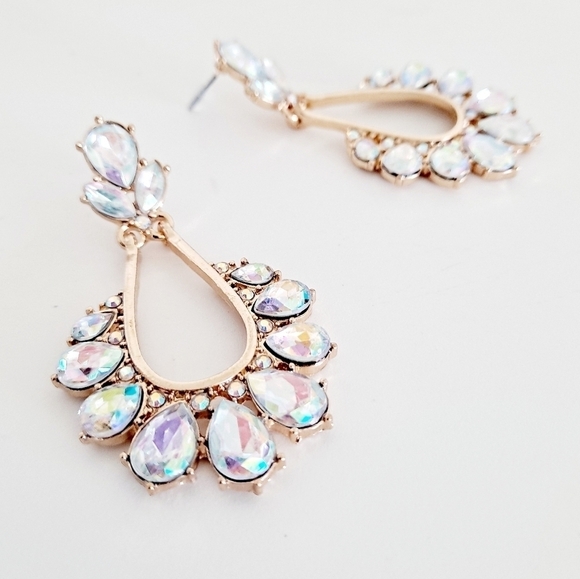 Rhinestone & gold earrings crystal wedding formal dangle wedding party 💖2/$30 - Picture 11 of 14